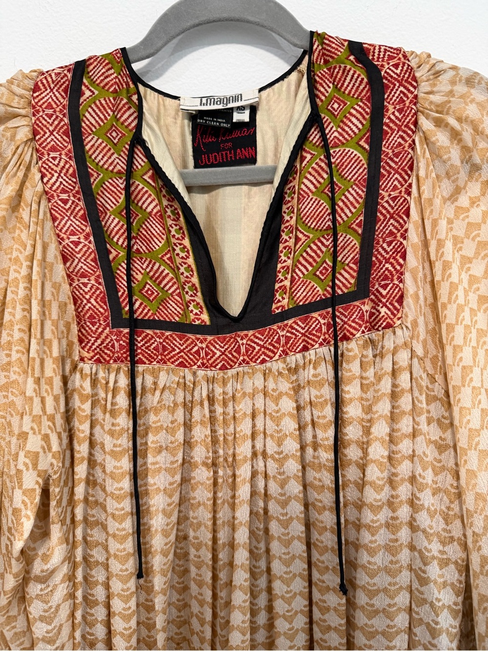Ritu Kumar for Judith Ann Vintage Silk Block Print Dress XS - Picture 4 of 8